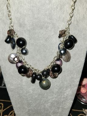 Black,gray & Purple Beaded Charm Necklace - Women's Jewelry